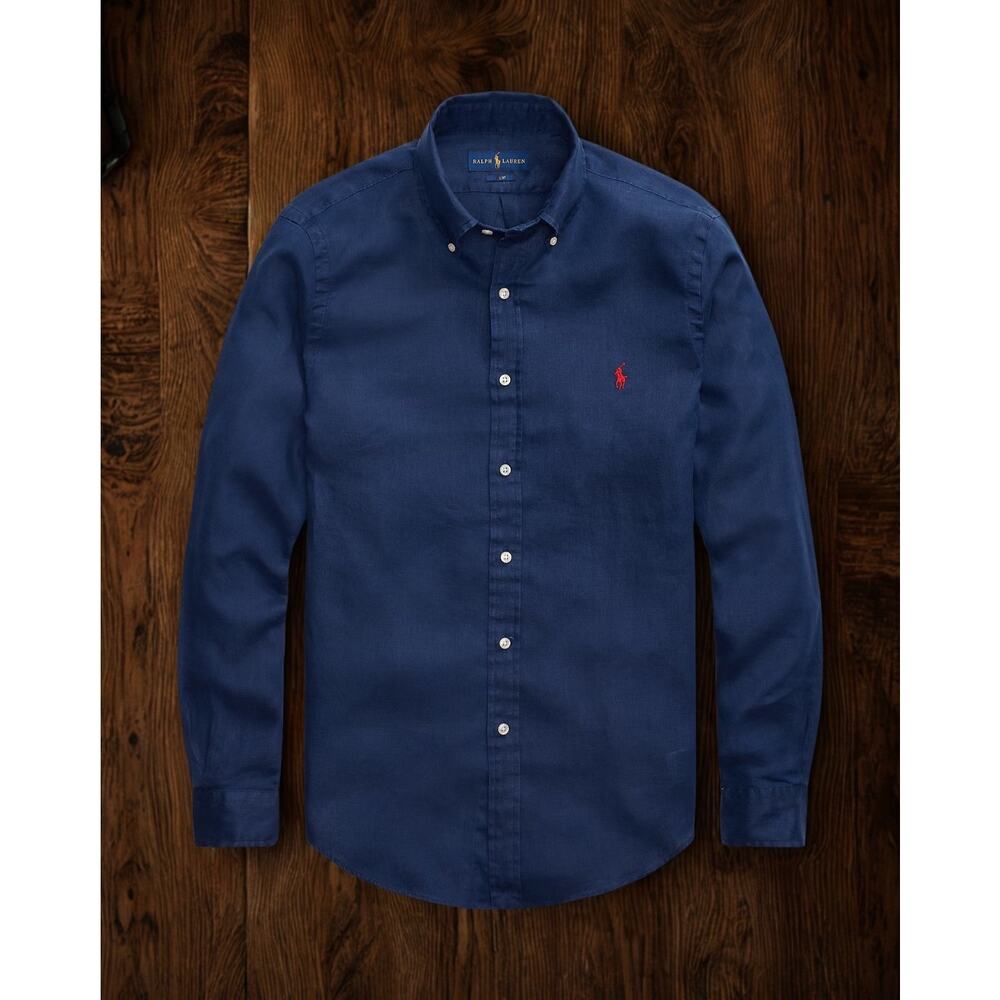 Polo Ralph Lauren Linen Shirt Men 2XL Navy Classic Fit Button Down Pony NWT